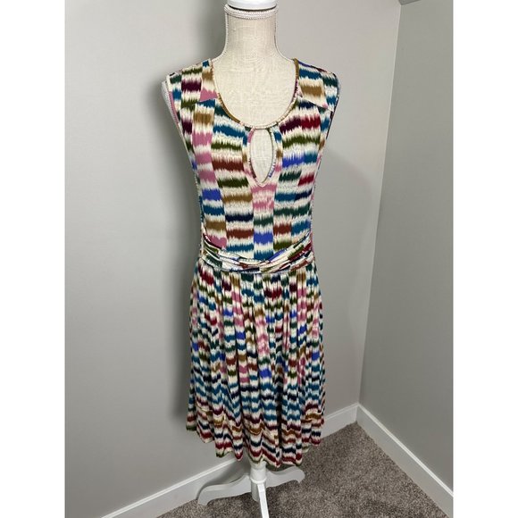 Maeve Anthropologie Sennebec Dress L Keyhole Neck Pockets - Picture 1 of 5